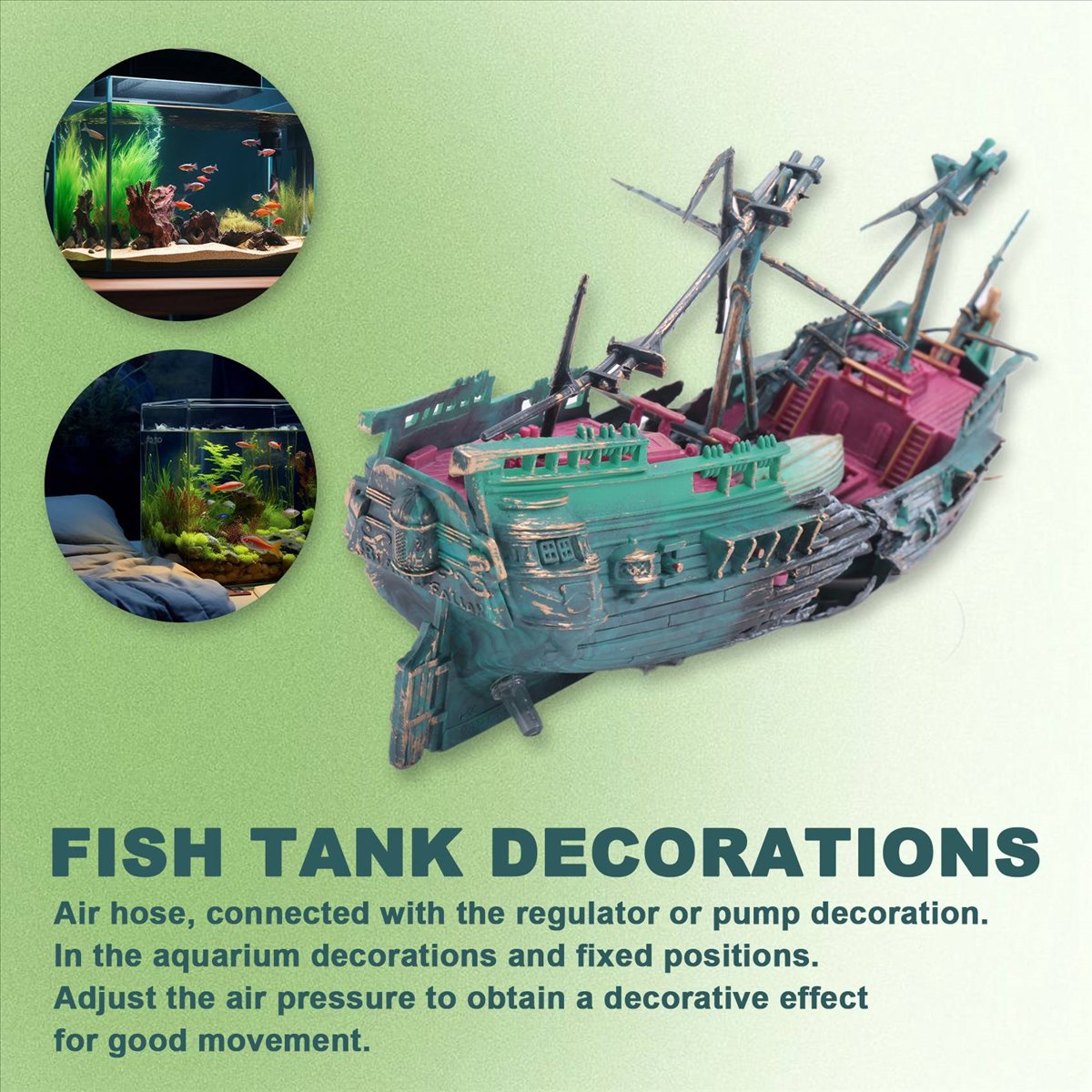 Aquarium Decor - 【ABFS】Großes Aquarium-Schiffswrack-Dekor-Set, Boot aus Kunststoff, Harz-Schiff,